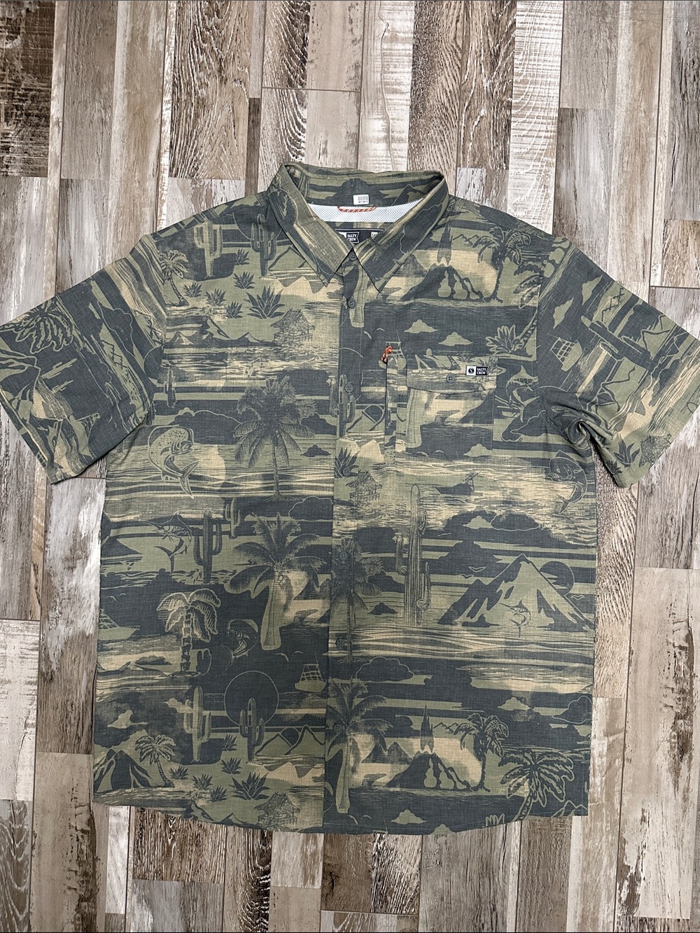 Salty Crew Olive and Dark Green Desert Print Short Sleeve Button-Up
